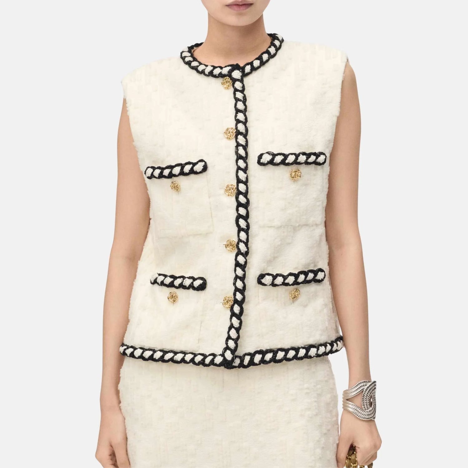 Vest Wool Tweed Ivory
