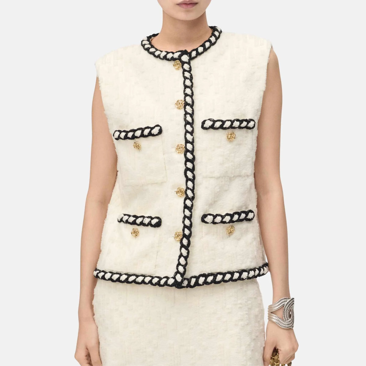 Vest Wool Tweed Ivory