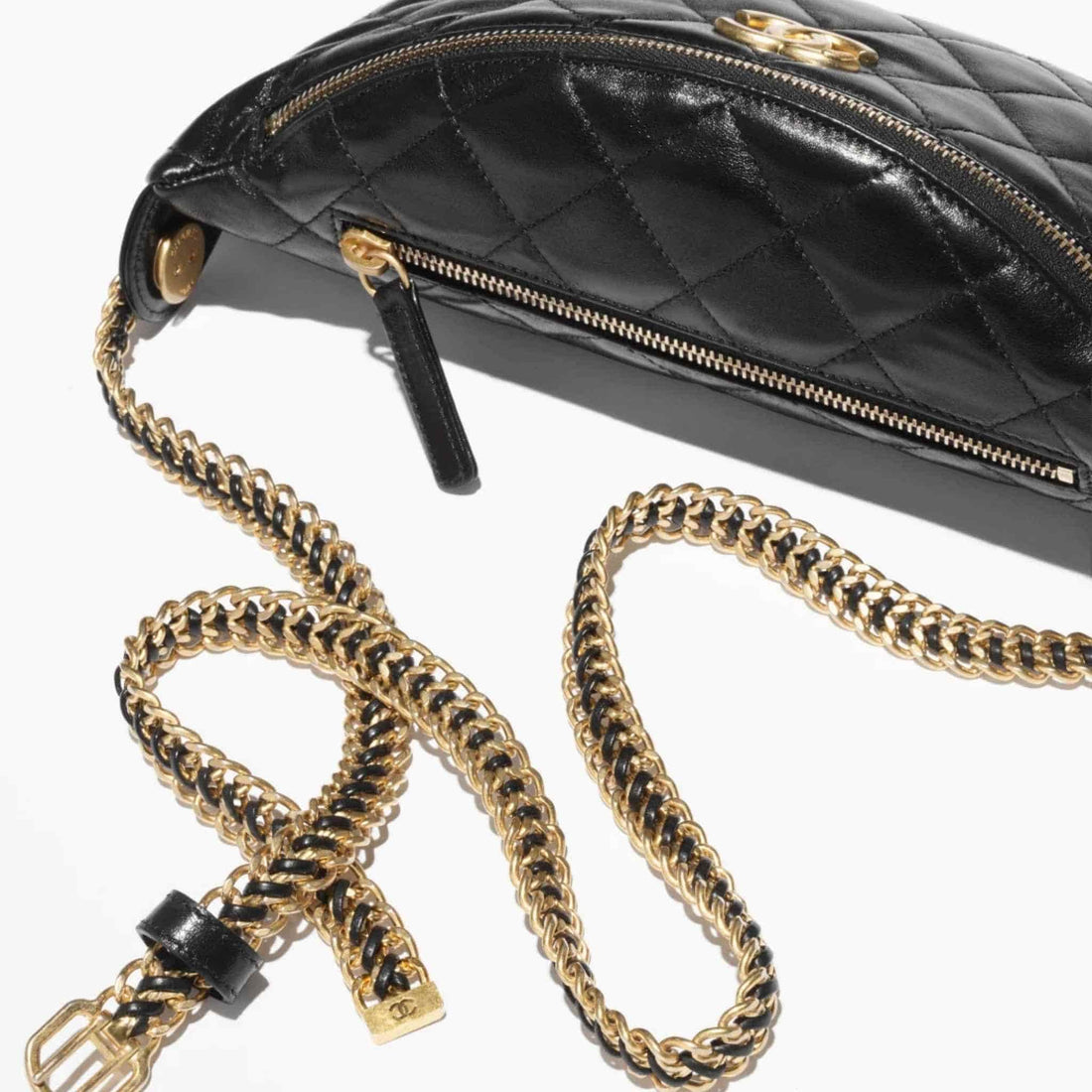 Chanel Waist Bag In Shiny Lambskin & Tone Metal, Close