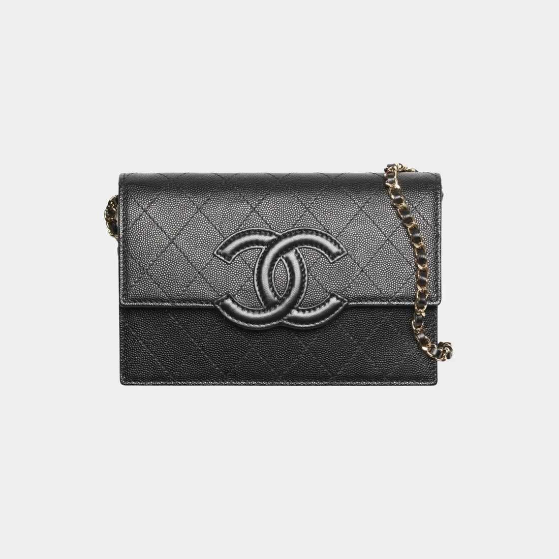 Chanel Wallet on Chain in Black Shiny Grained Calfskin & Lambskin, Front