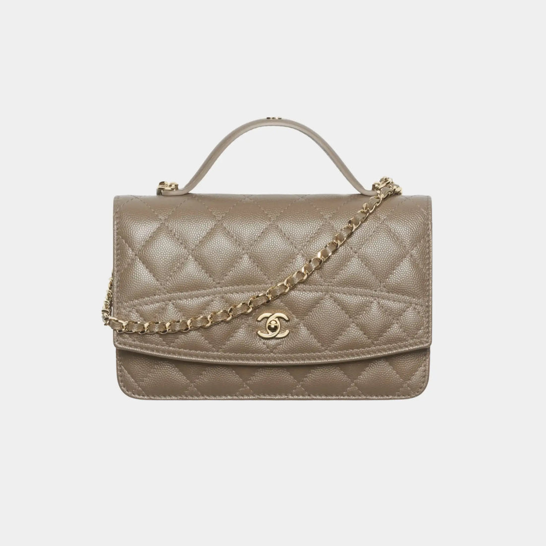 Chanel Wallet on Chain in Dark Khaki Grained Calfskin & Gold Metal, Front