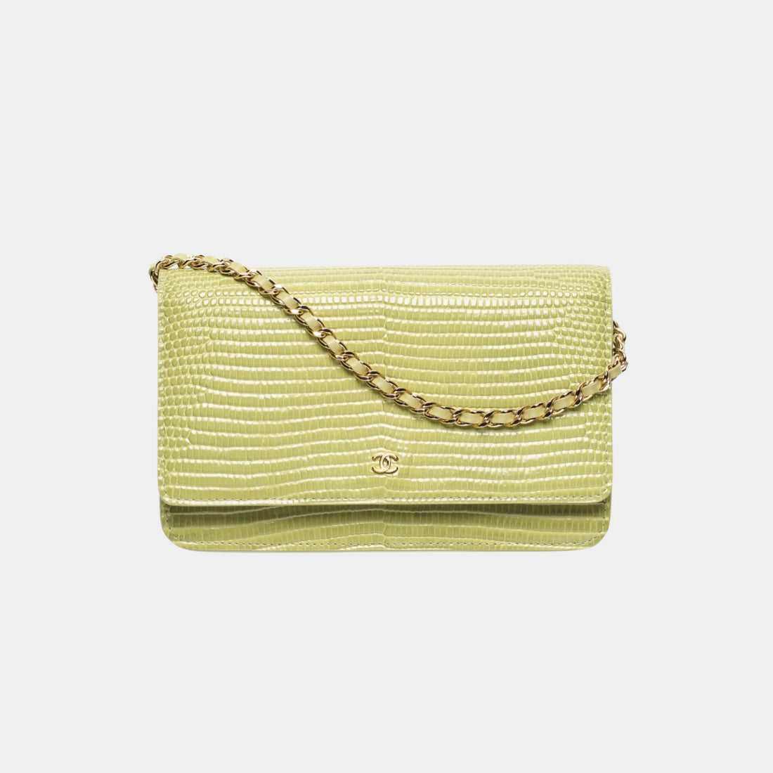 Chanel Wallet on Chain in Green Lizard Embossed Calfskin, Front