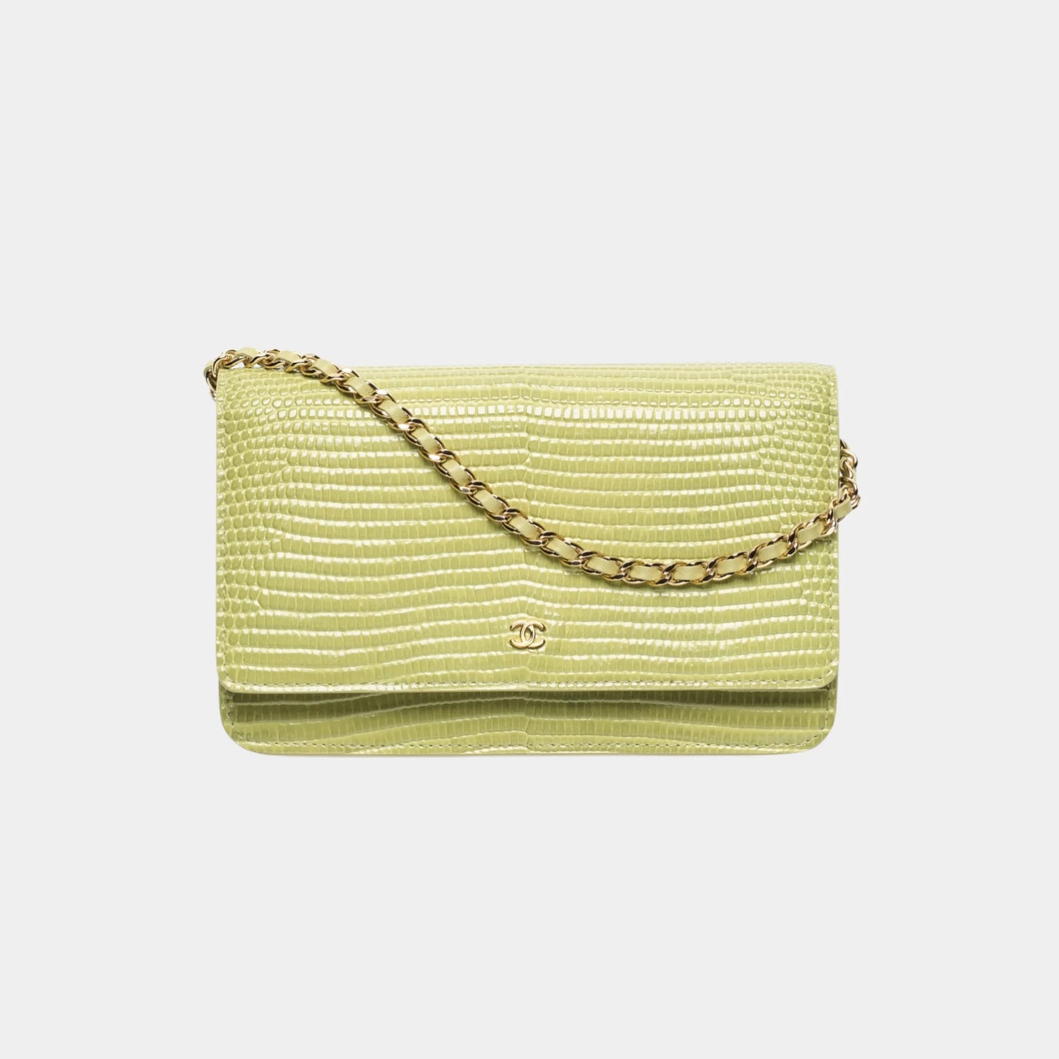 Chanel Wallet on Chain in Green Lizard Embossed Calfskin, Front