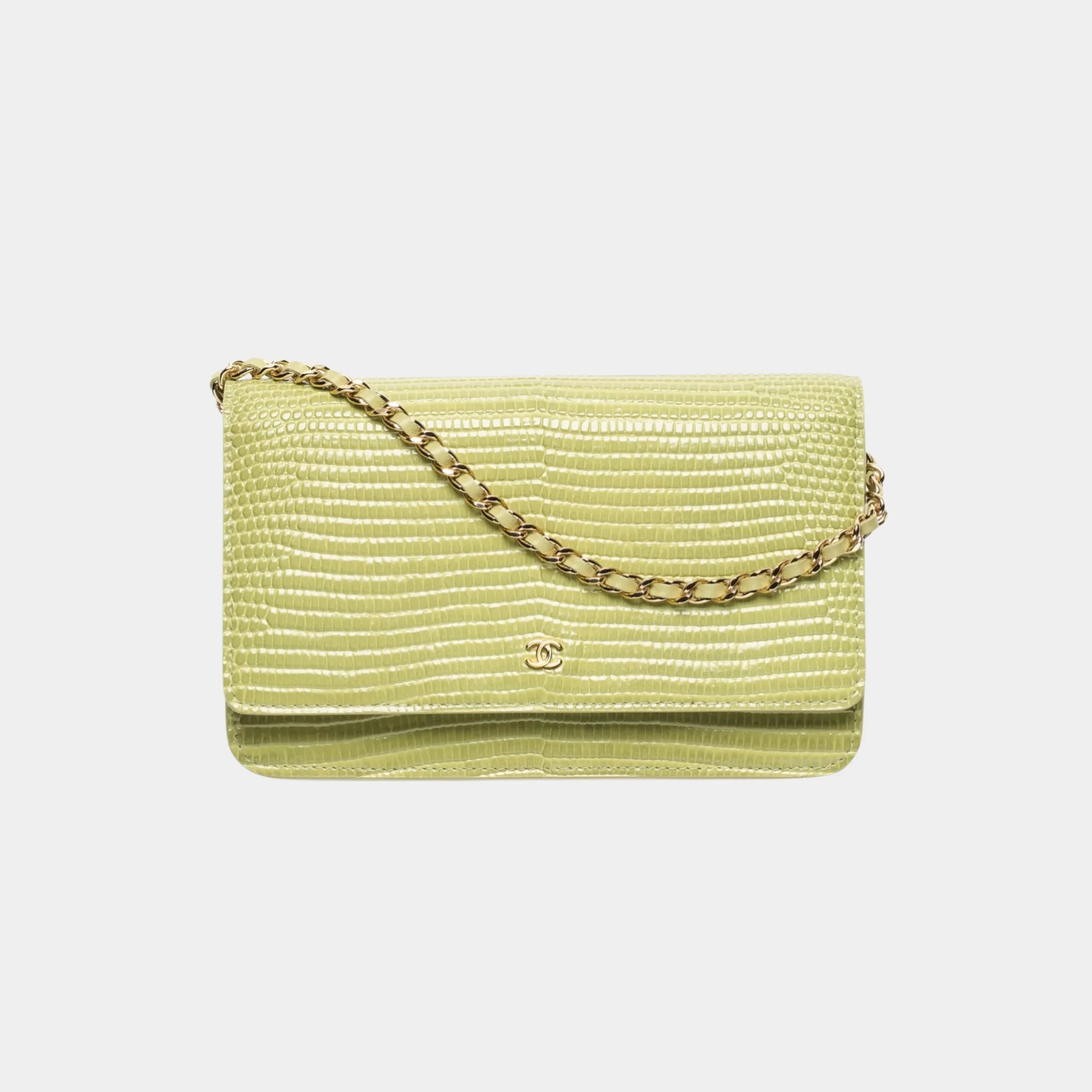 Chanel Wallet on Chain in Green Lizard Embossed Calfskin, Front