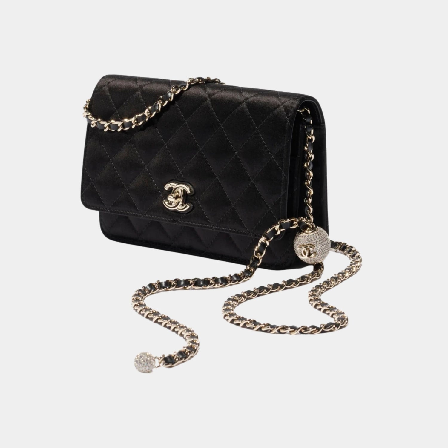 Chanel Wallet On Chain in Mixed Fibres, Silk and Diamante, Black