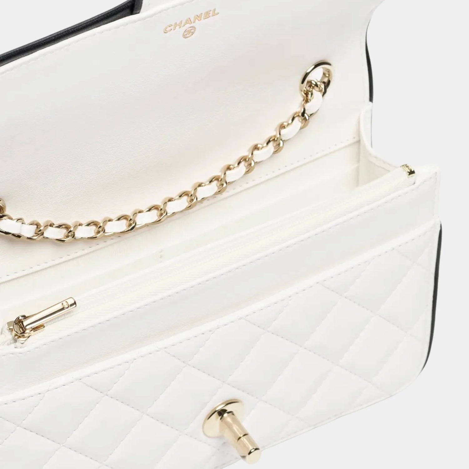 Chanel Wallet On Chain in Lambskin, White, Top