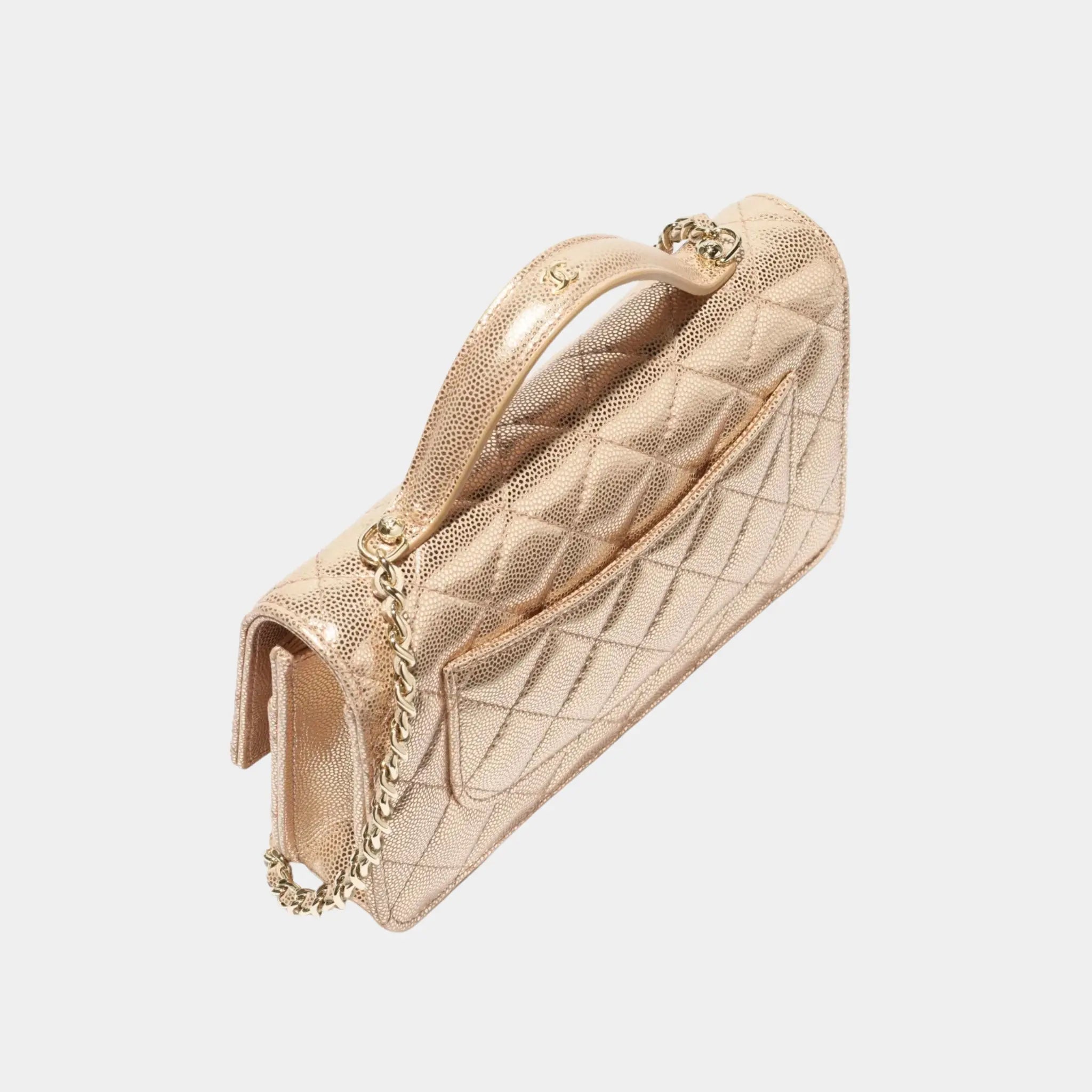 Chanel Wallet On Chain Metallic Grained Calfskin &amp; Gold Metal, Copper, Back