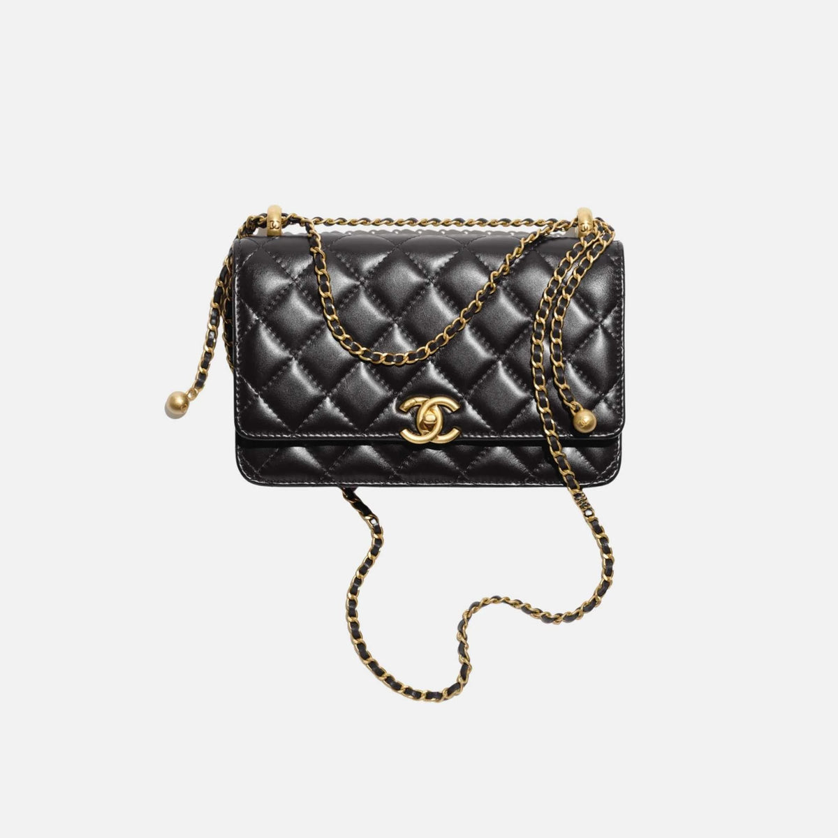 Wallet on Chain in Shiny Calfskin and Gold Tone Metal
