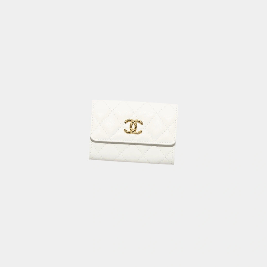 Chanel White Flap Card Holder in Grained Shiny Calfskin, White, Front