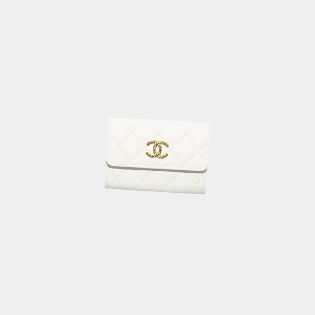 White Flap Card Holder in Grained Shiny Calfskin