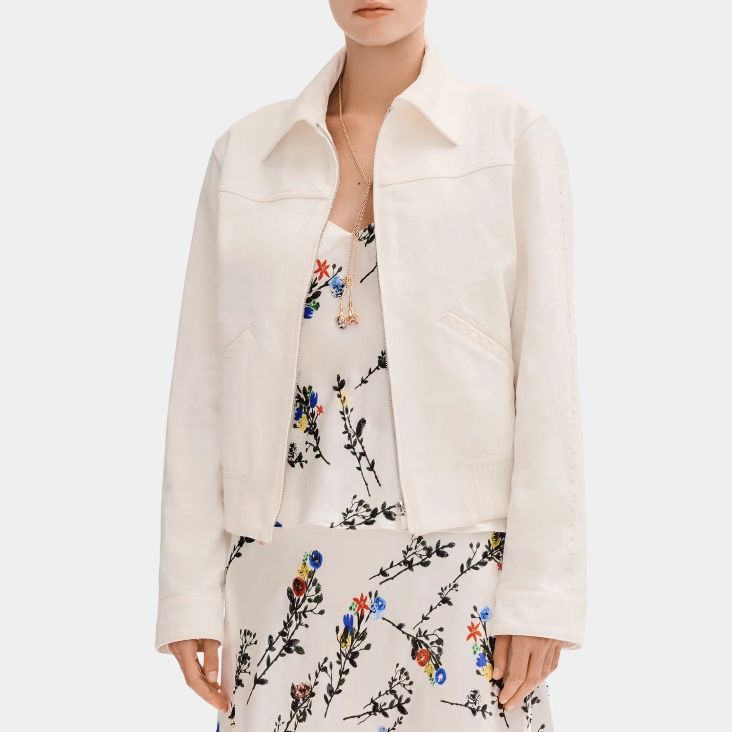 Chanel White Jacket in Embroidered Denim, Front