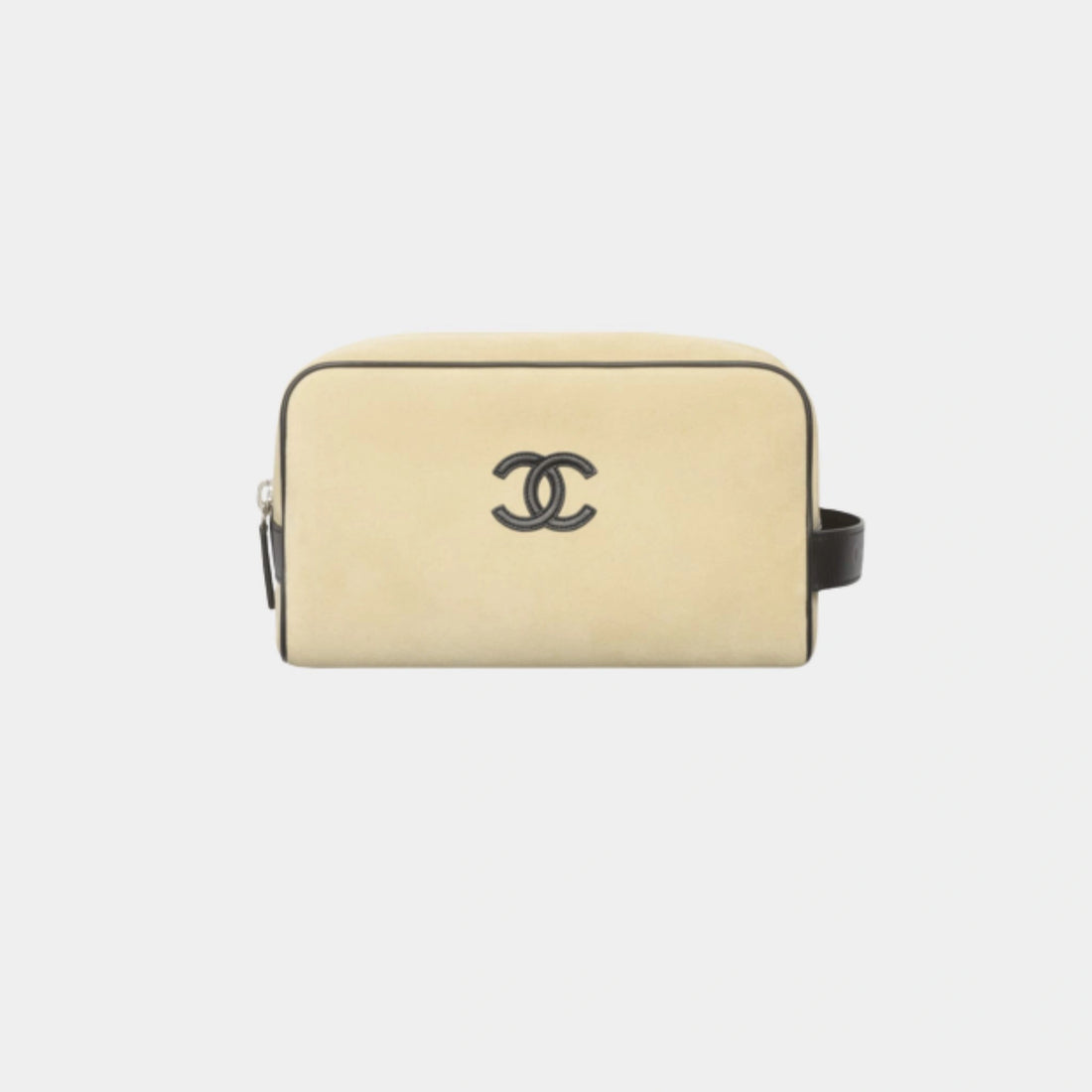 Chanel Zippered Pouch Suede Calfskin &amp; Silver-Plated Metal Beige