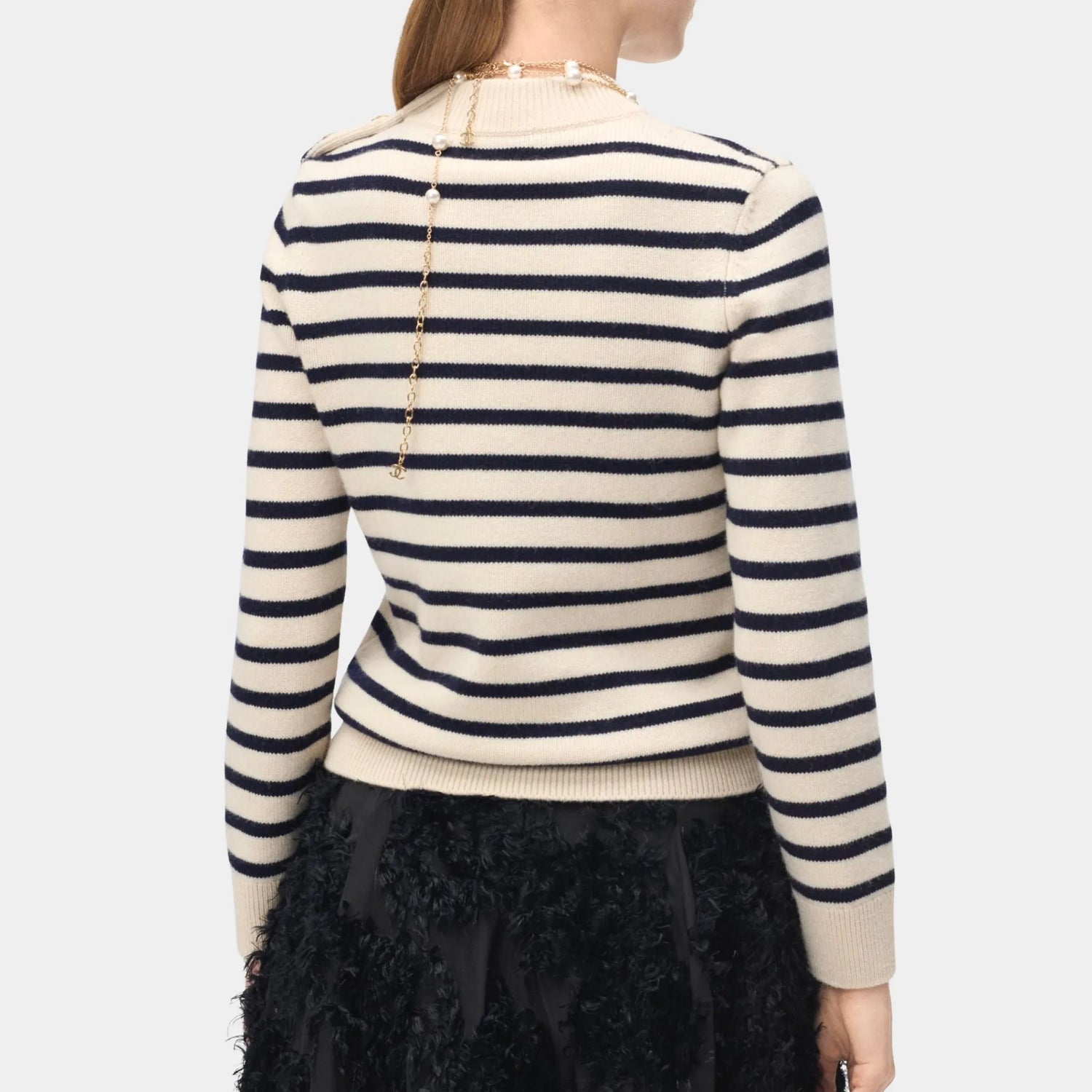Chanel Sweater Cashmere &amp; Wool Ecru &amp; Dark Navy Blue