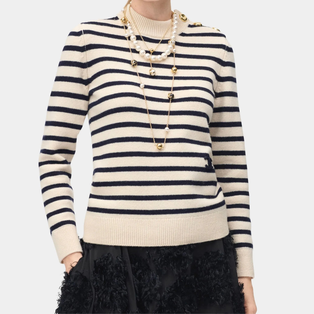 Chanel Sweater Cashmere &amp; Wool Ecru &amp; Dark Navy Blue