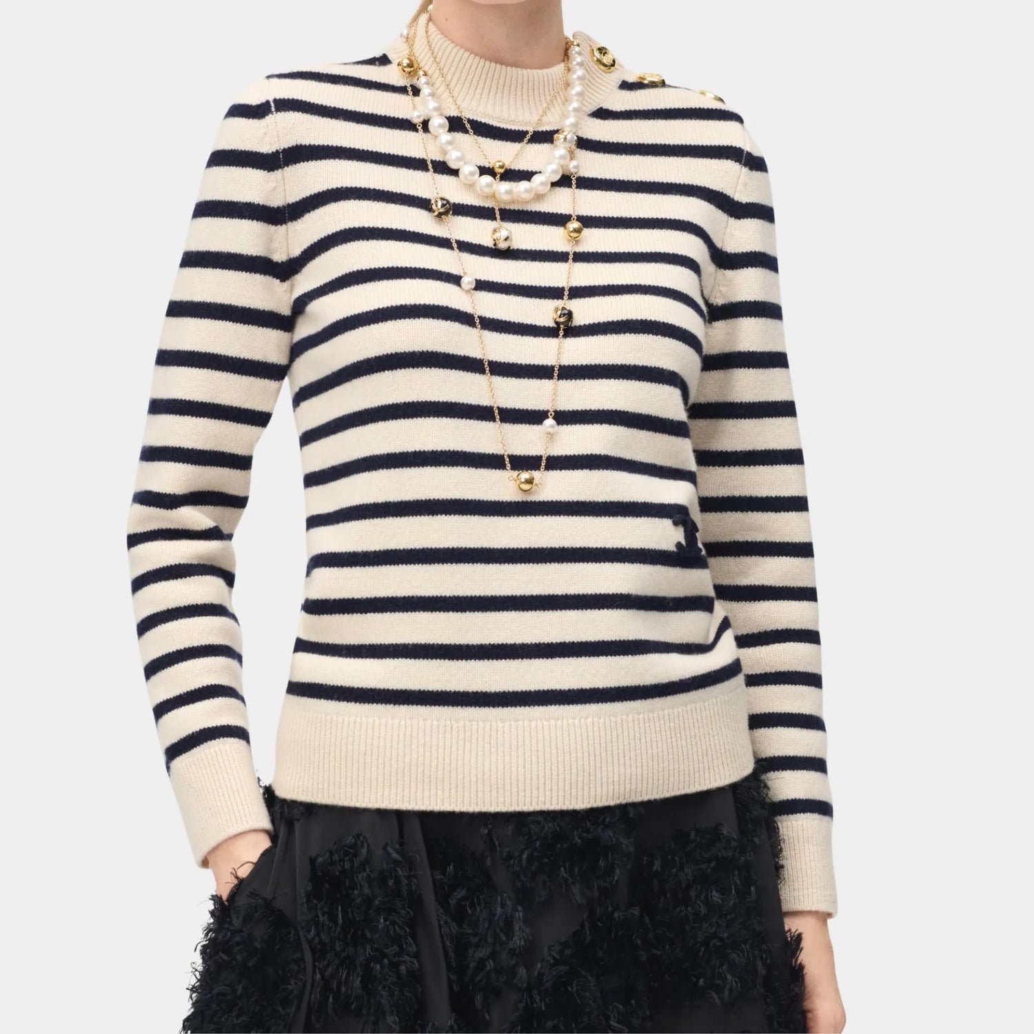 Chanel Sweater Cashmere &amp; Wool Ecru &amp; Dark Navy Blue