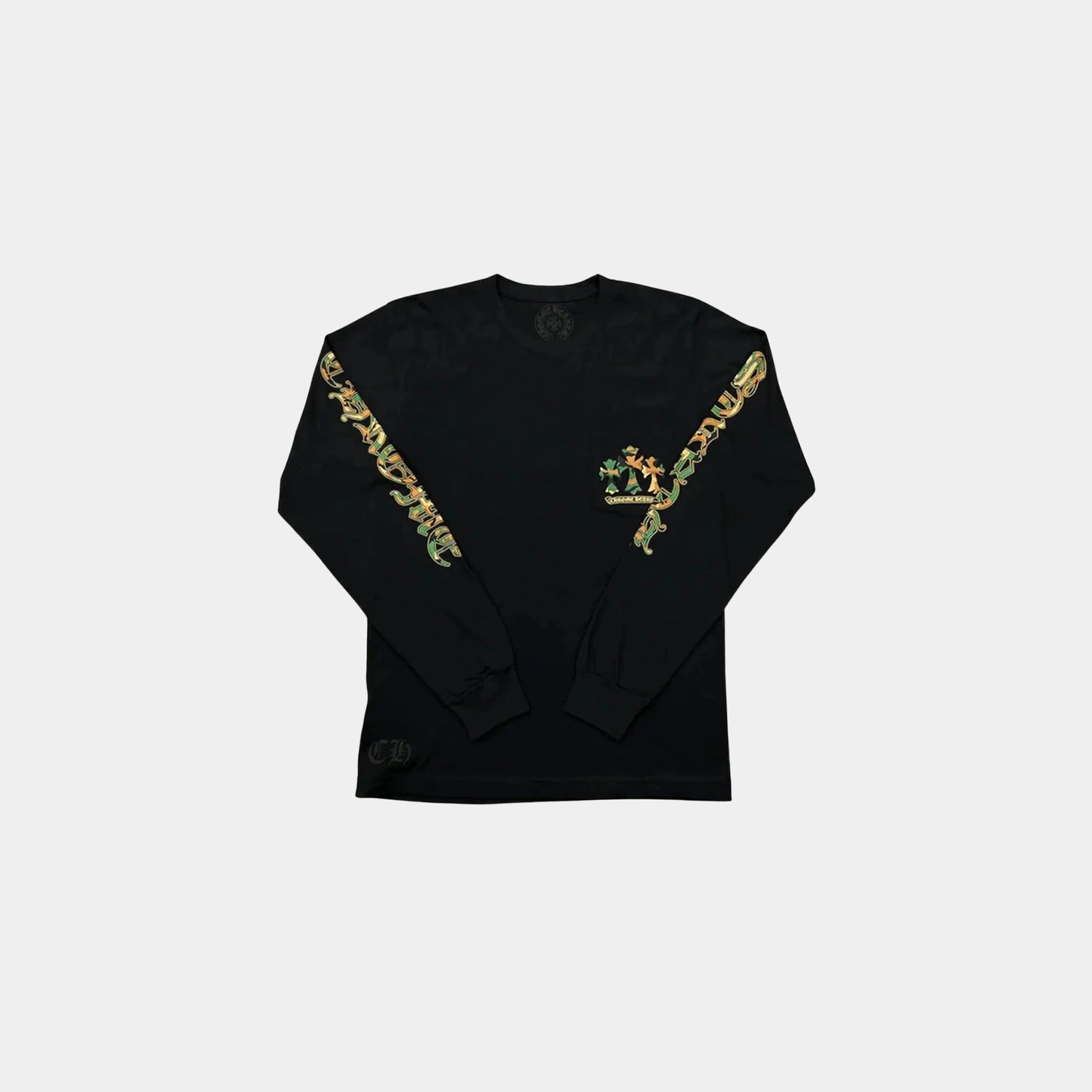 Chrome Hearts Cross &amp; Horse Shoe Logo L/S Tee Black &amp; Camo, Front