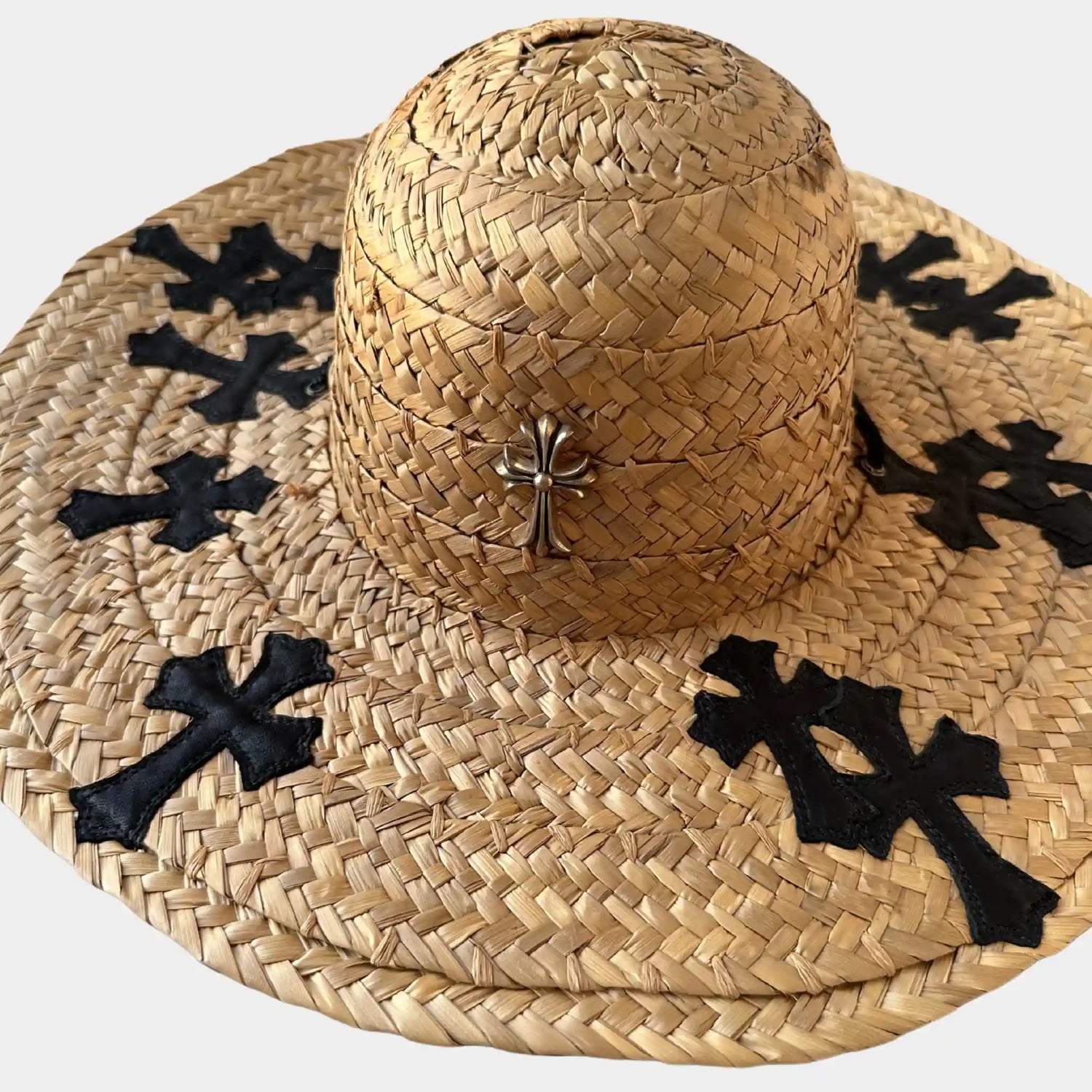 Chrome Hearts Cross Patch Thatched Beach Hat, Close