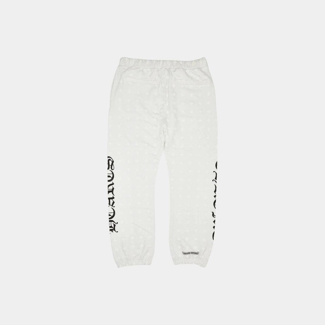 Chrome Hearts بنطال رياضي أبيض بطباعة صليب وشعار حدوة الحصان، من الخلف