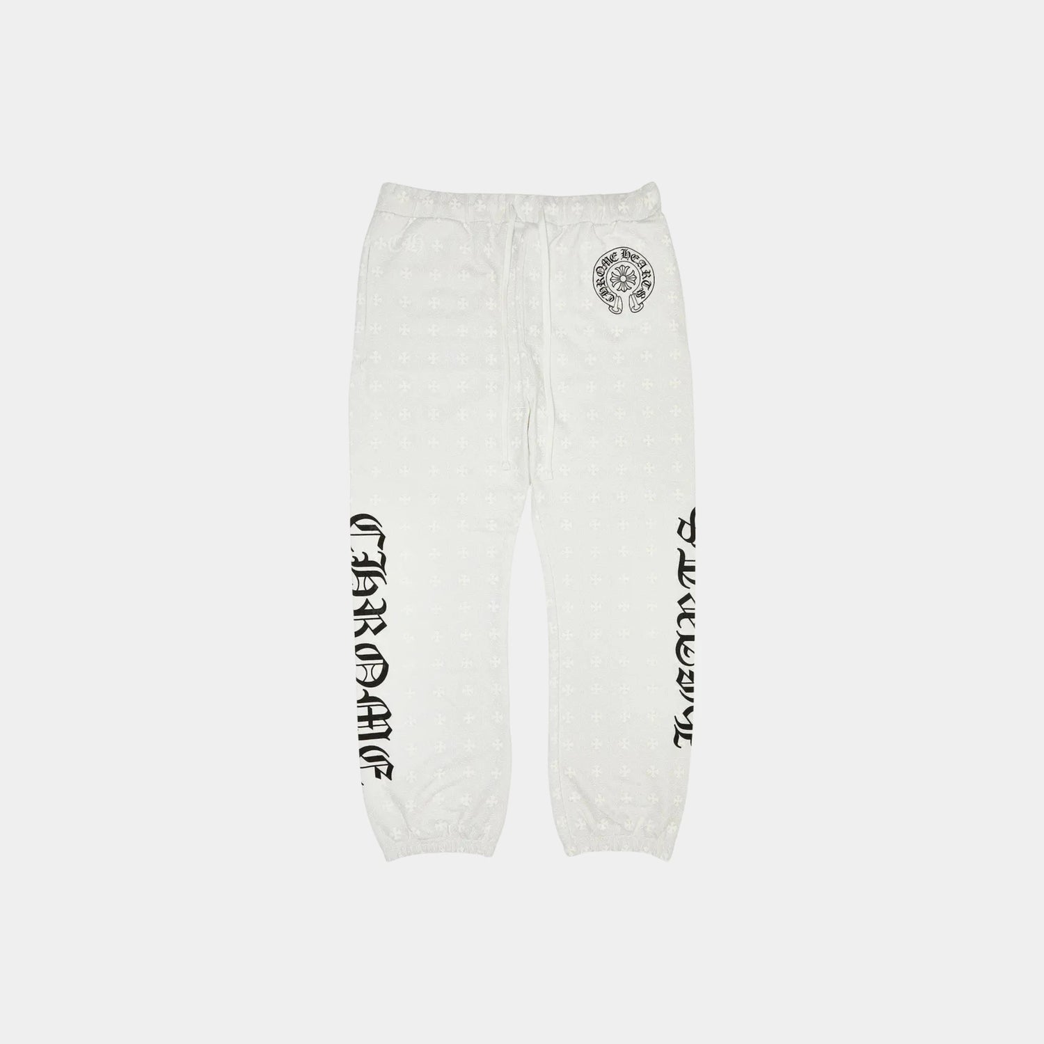 Chrome Hearts Cross Print Horse Shoe Logo White Sweat Pants, Front