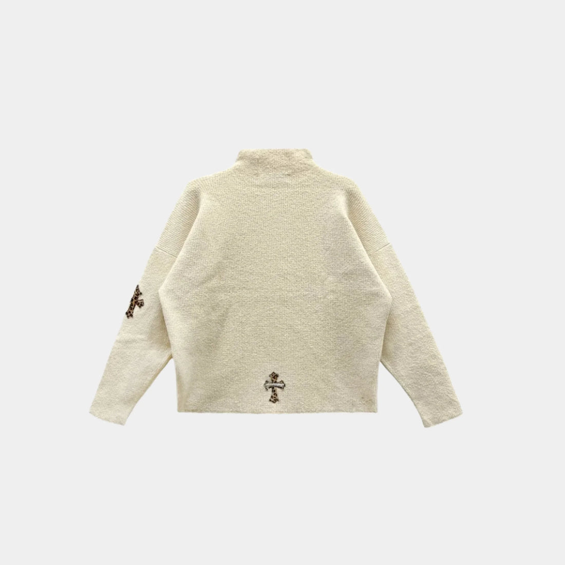 Chrome Hearts Knitted Cross Patch Sweater Cream & Leopard, Front
