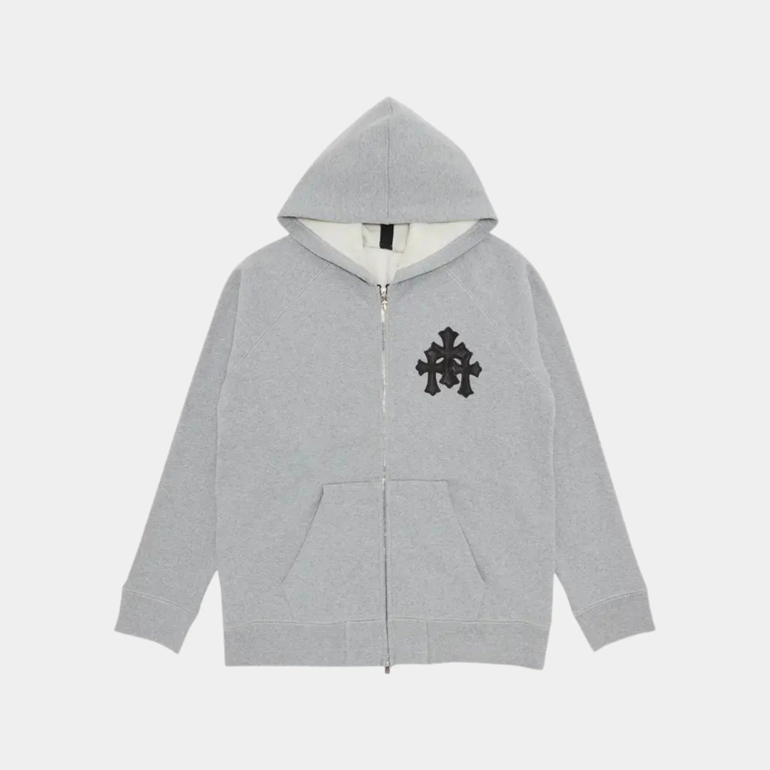 Chrome Hearts Leather Cross Logo Hoodie, Grey, Front
