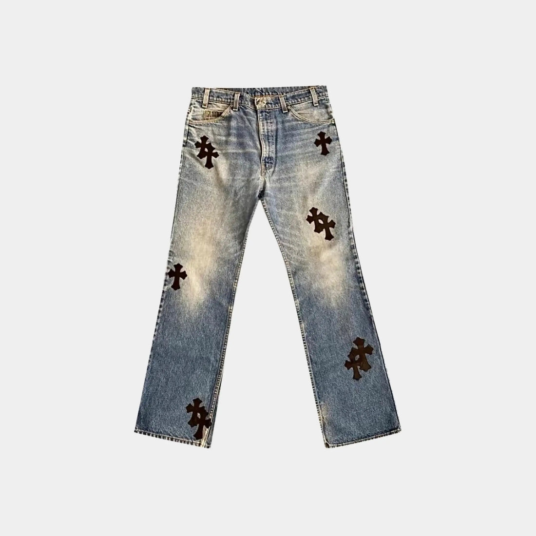 Chrome Hearts Made to Order Cross Carpenter Pants, Washed Blue and Black, Front