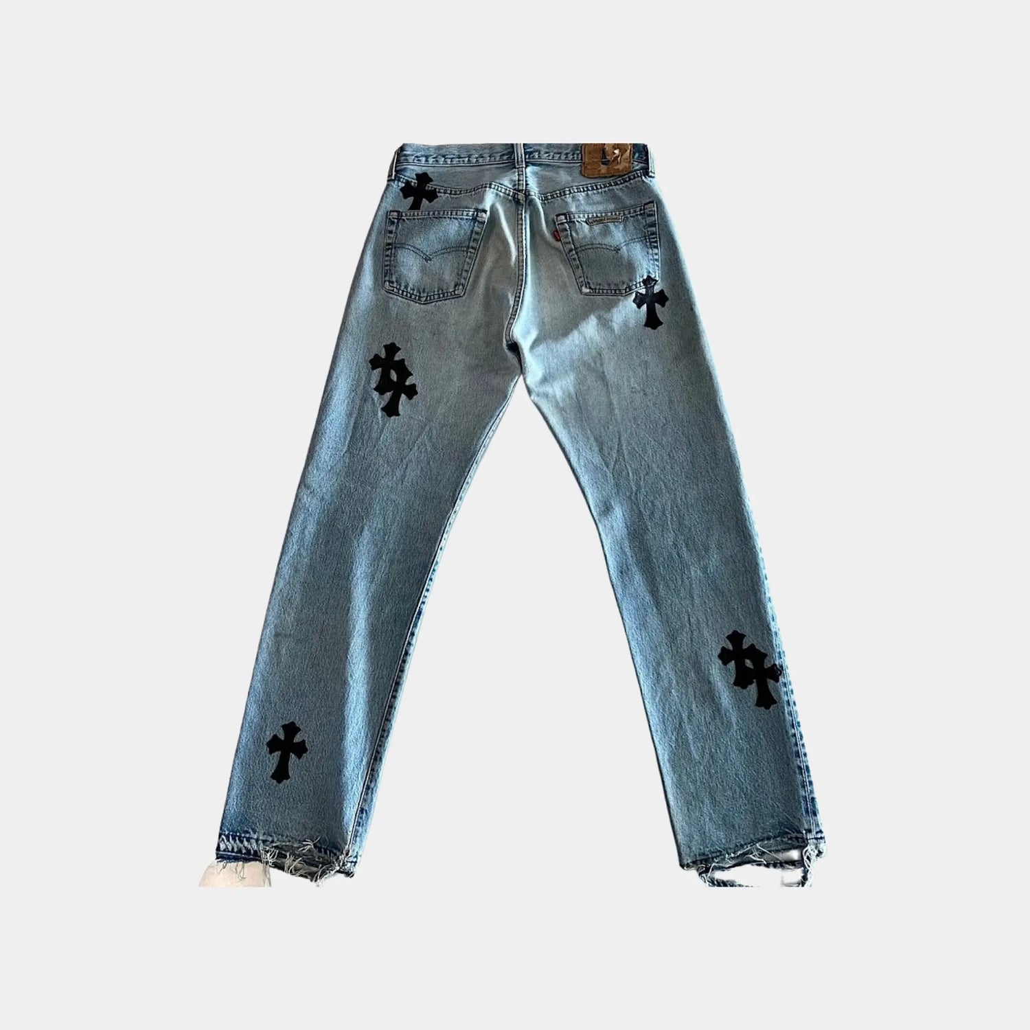 Chrome Hearts Made to Order Cross Carpenter Pants, Washed Light Blue and Black, Back