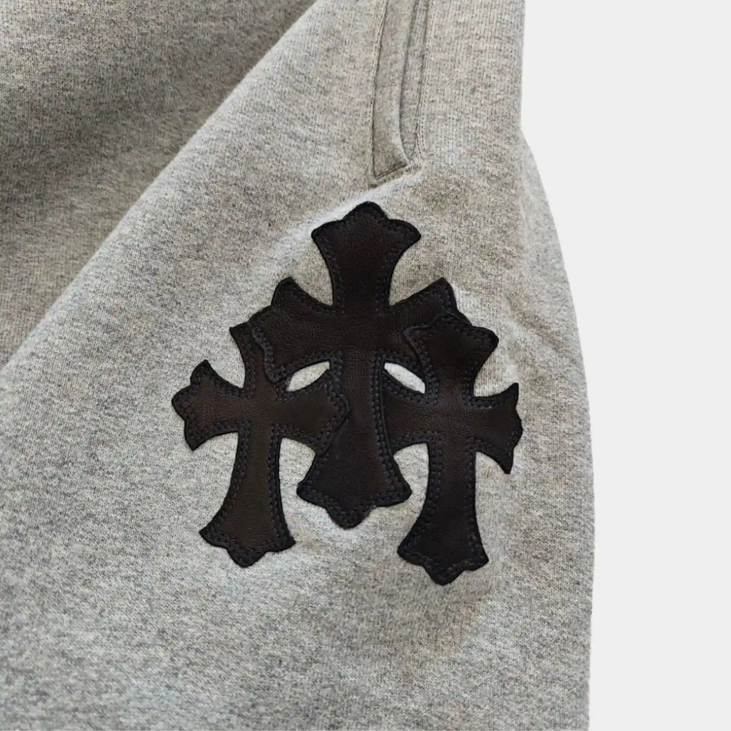 Chrome Hearts Triple Cross Logo Sweatpants, Grey Black, Logo Close