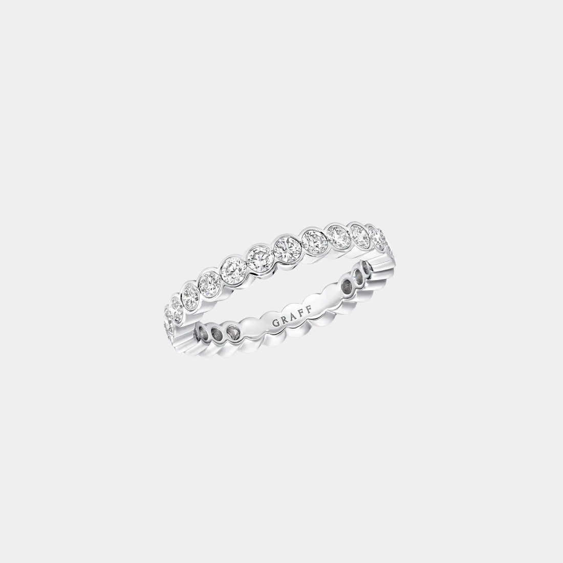 Classic Graff Bezel Set Round Diamond Wedding Band White Gold, Top