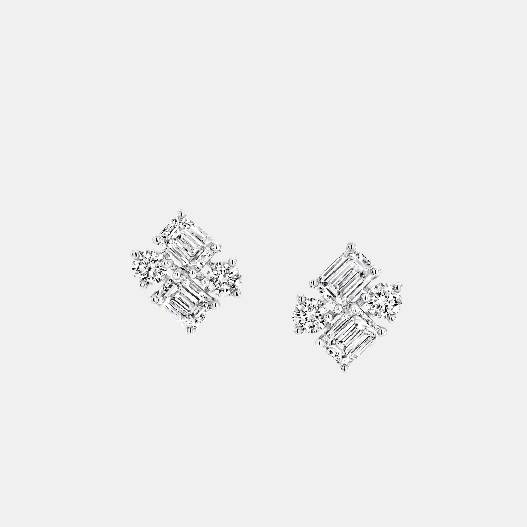 Classic Graff Emerald Cut and Round Diamond Earrings