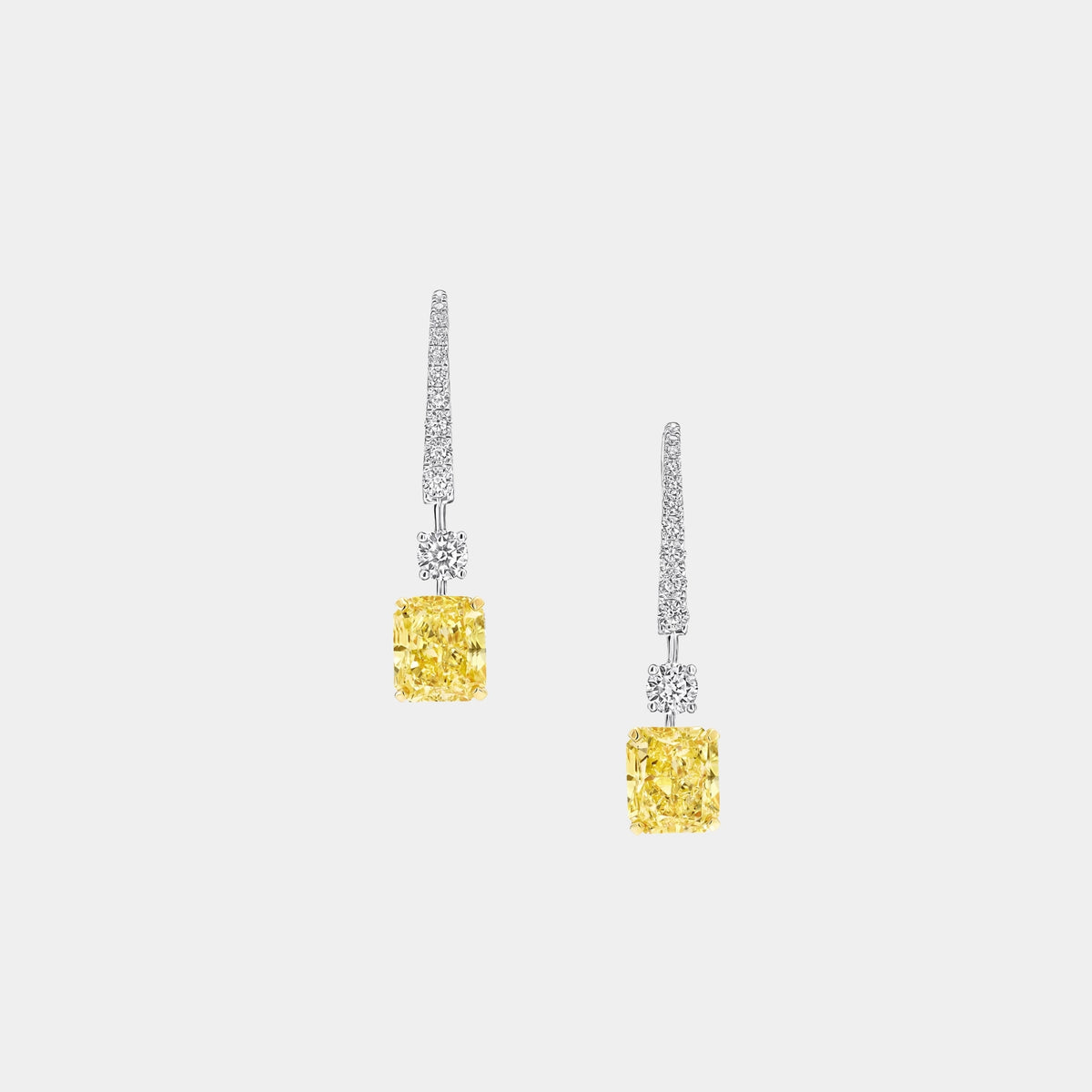 Classic Graff Radiant Cut Yellow Diamond Solitaire Earrings