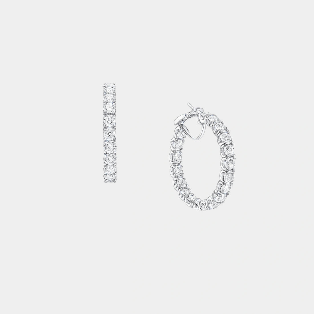 Classic Graff Round White Diamond Hoop Earrings, Front