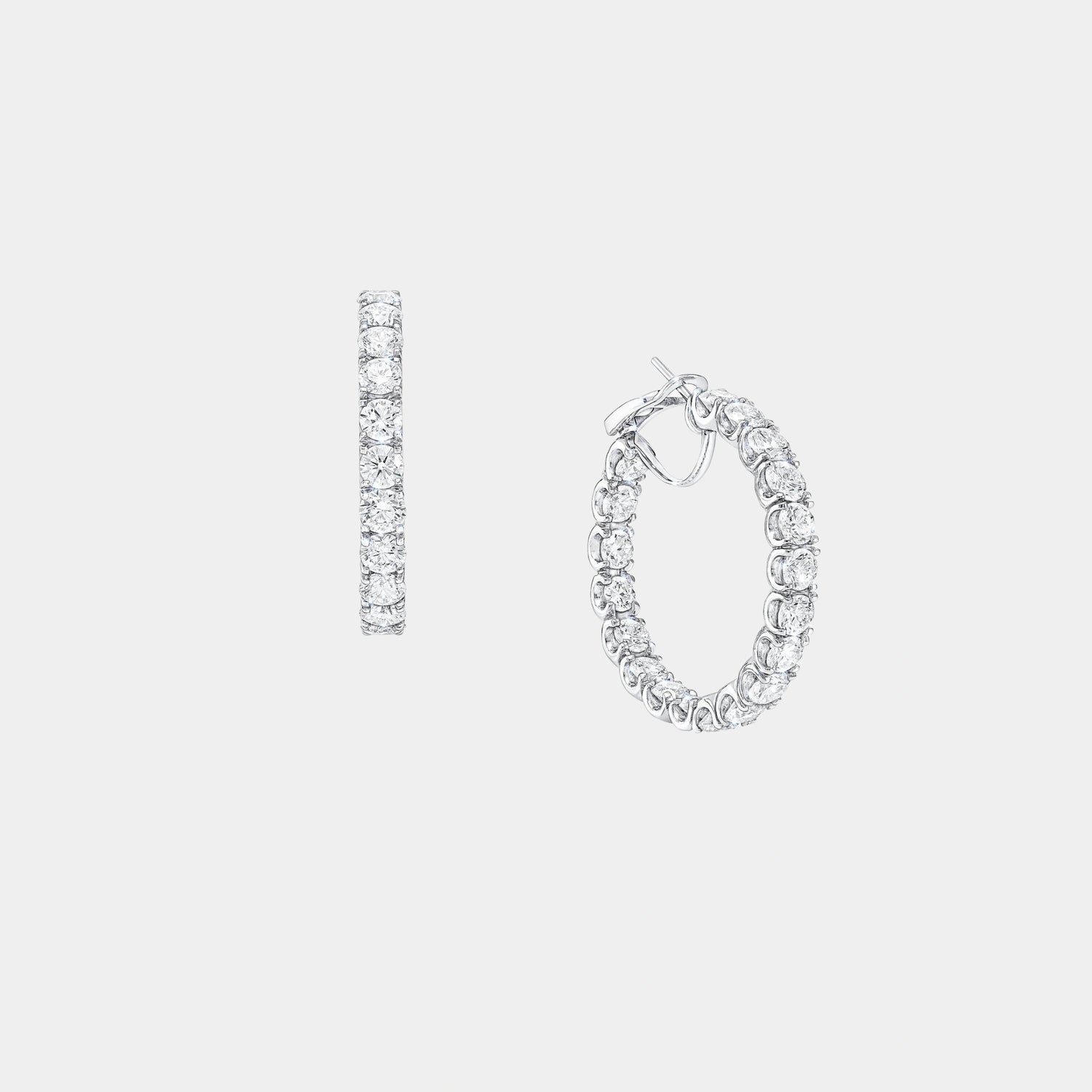 Classic Graff Round White Diamond Hoop Earrings, Front