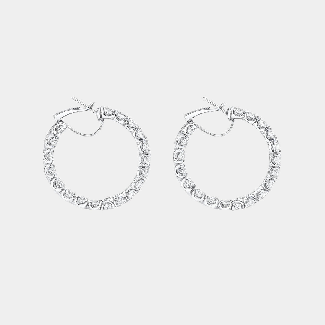 Classic Graff Round White Diamond Hoop Earrings, Side