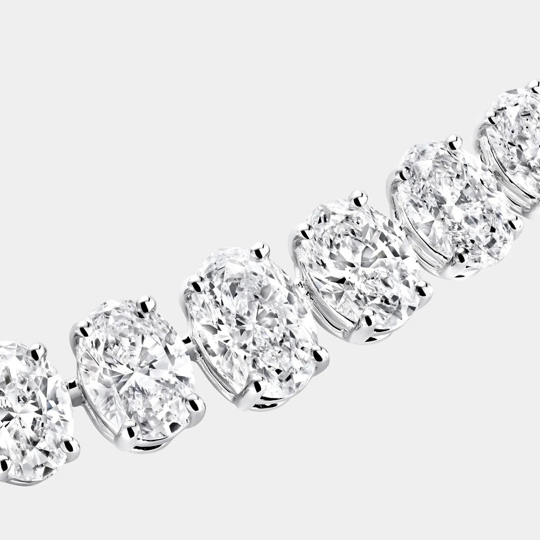 Classic Graff White Oval Diamond Graduated Line Necklace, Close