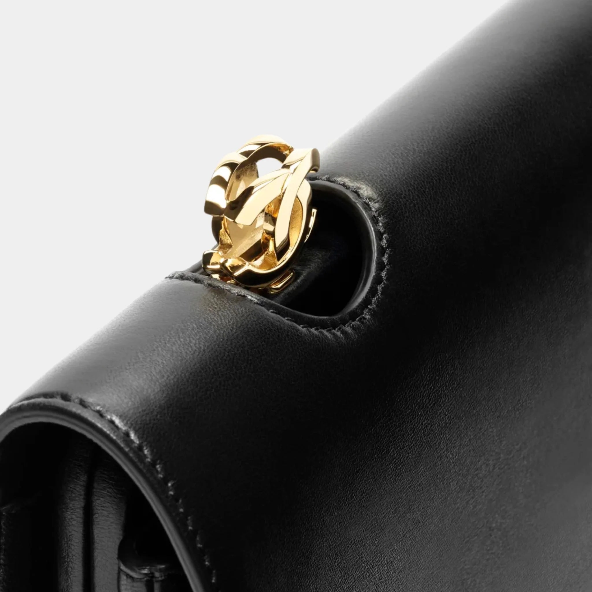 Clutch Bag Shiny Lamb &amp; Gold-Plated Metal Black