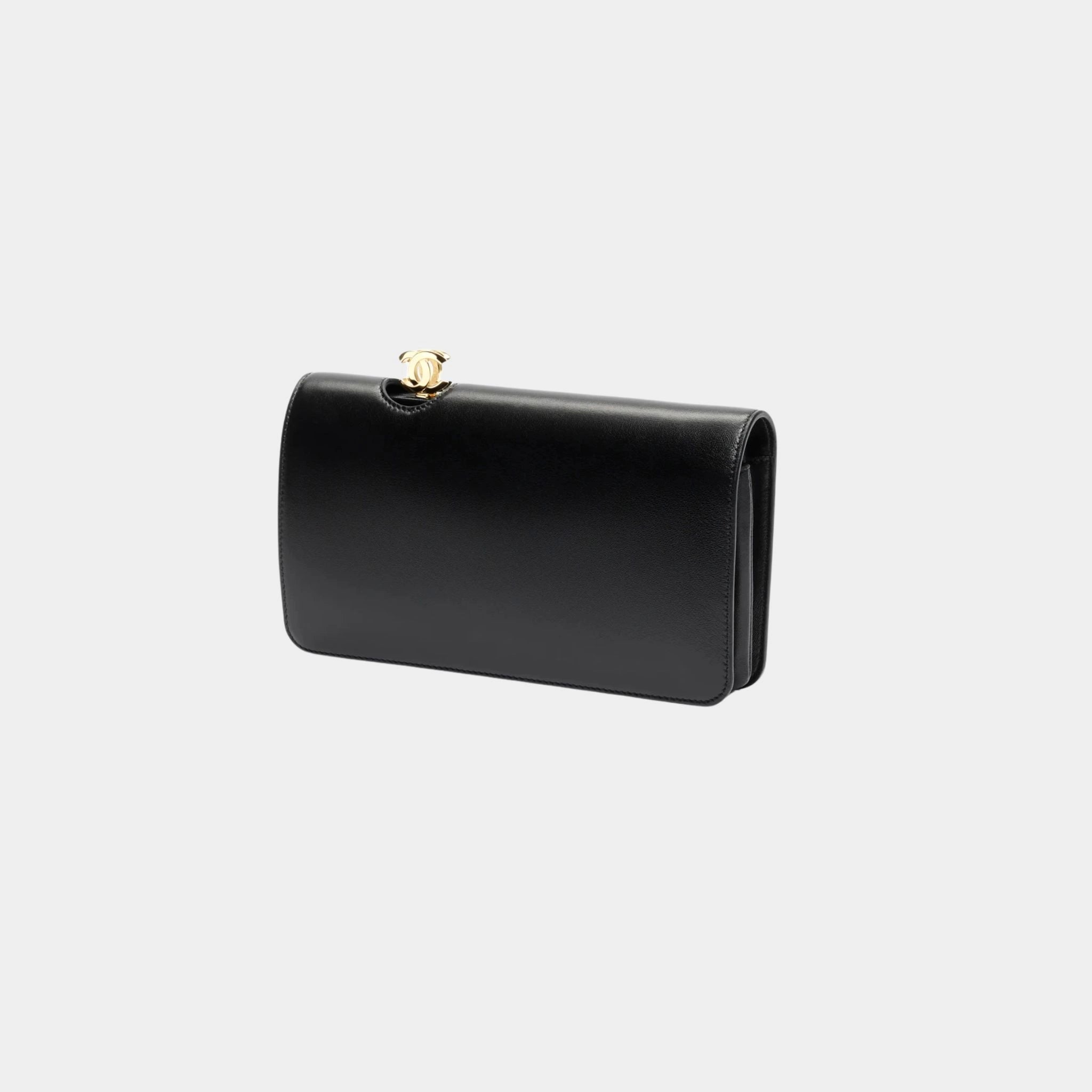 Clutch Bag Shiny Lamb &amp; Gold-Plated Metal Black