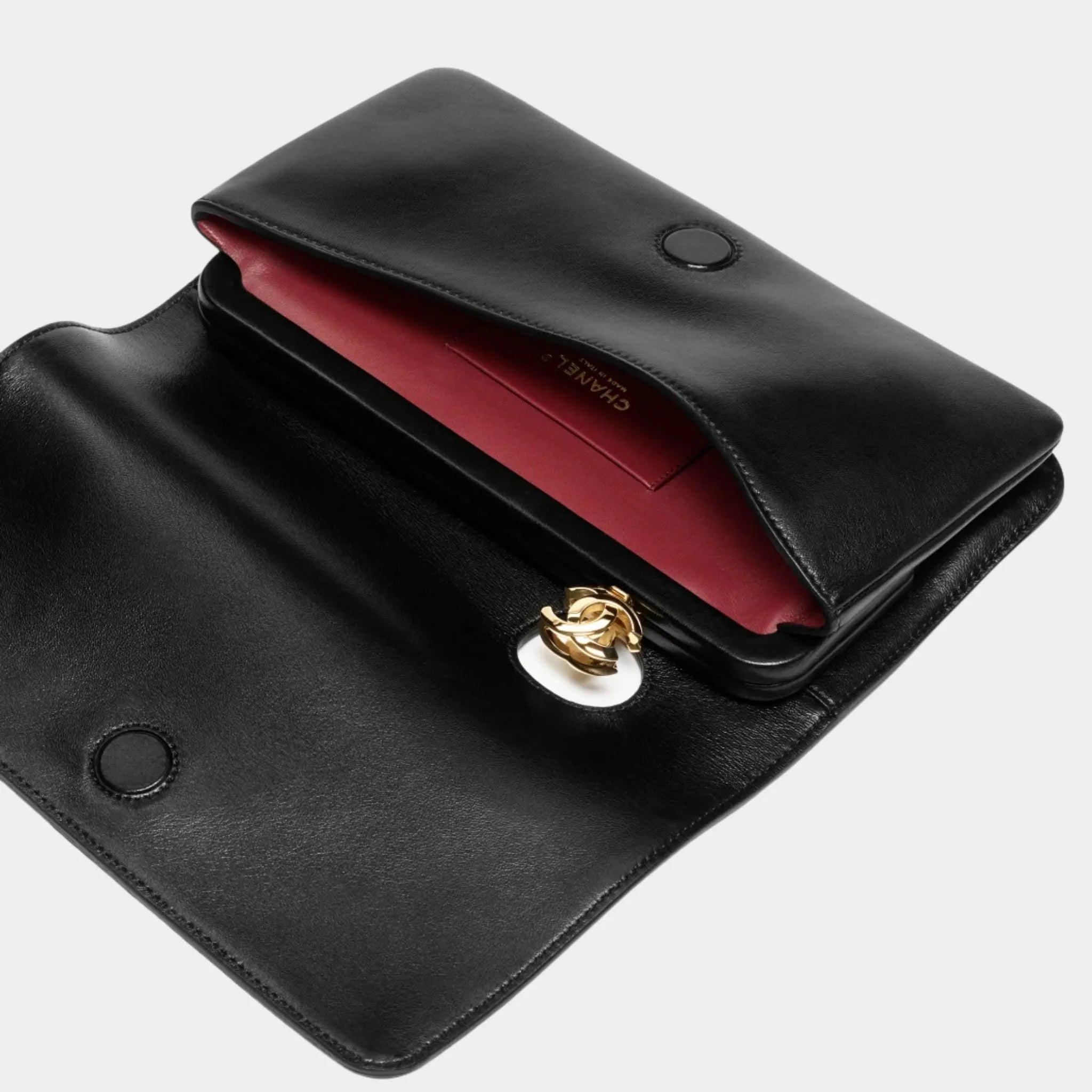 Clutch Bag Shiny Lamb &amp; Gold-Plated Metal Black