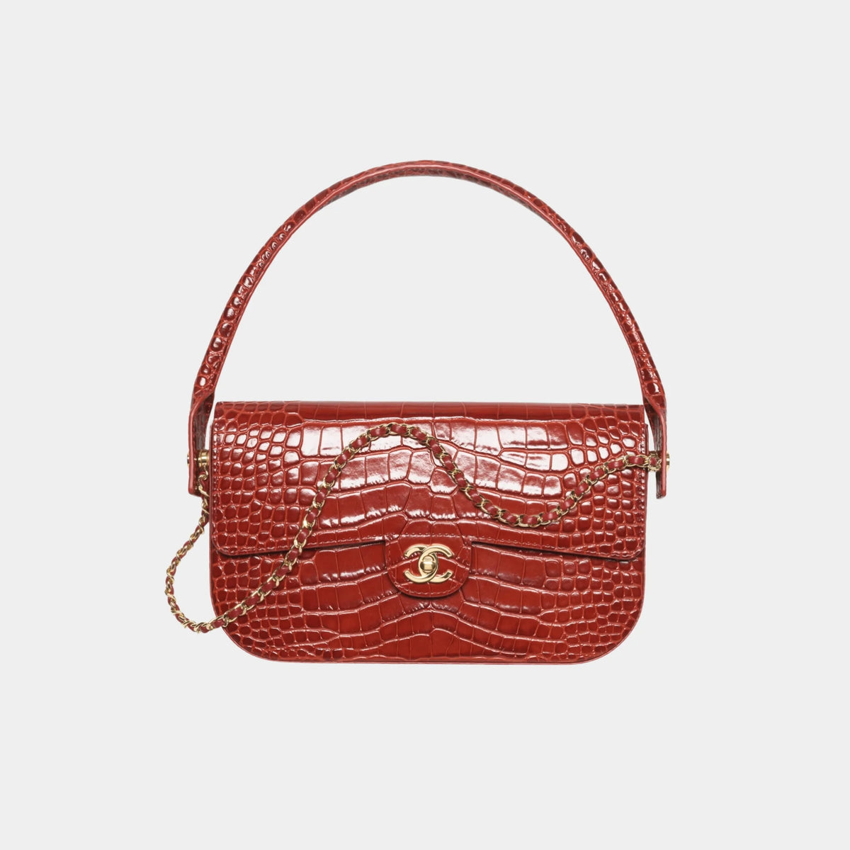Clutch in Burgundy Crocodile Embossed Calfskin