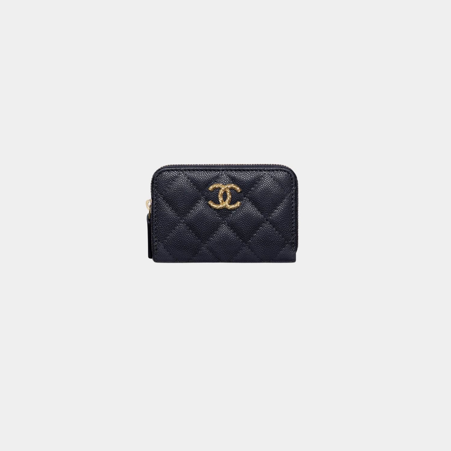 Chanel Coin Purse Shiny Grained Calfskin &amp; Gold Tone Metal, Dark Blue 