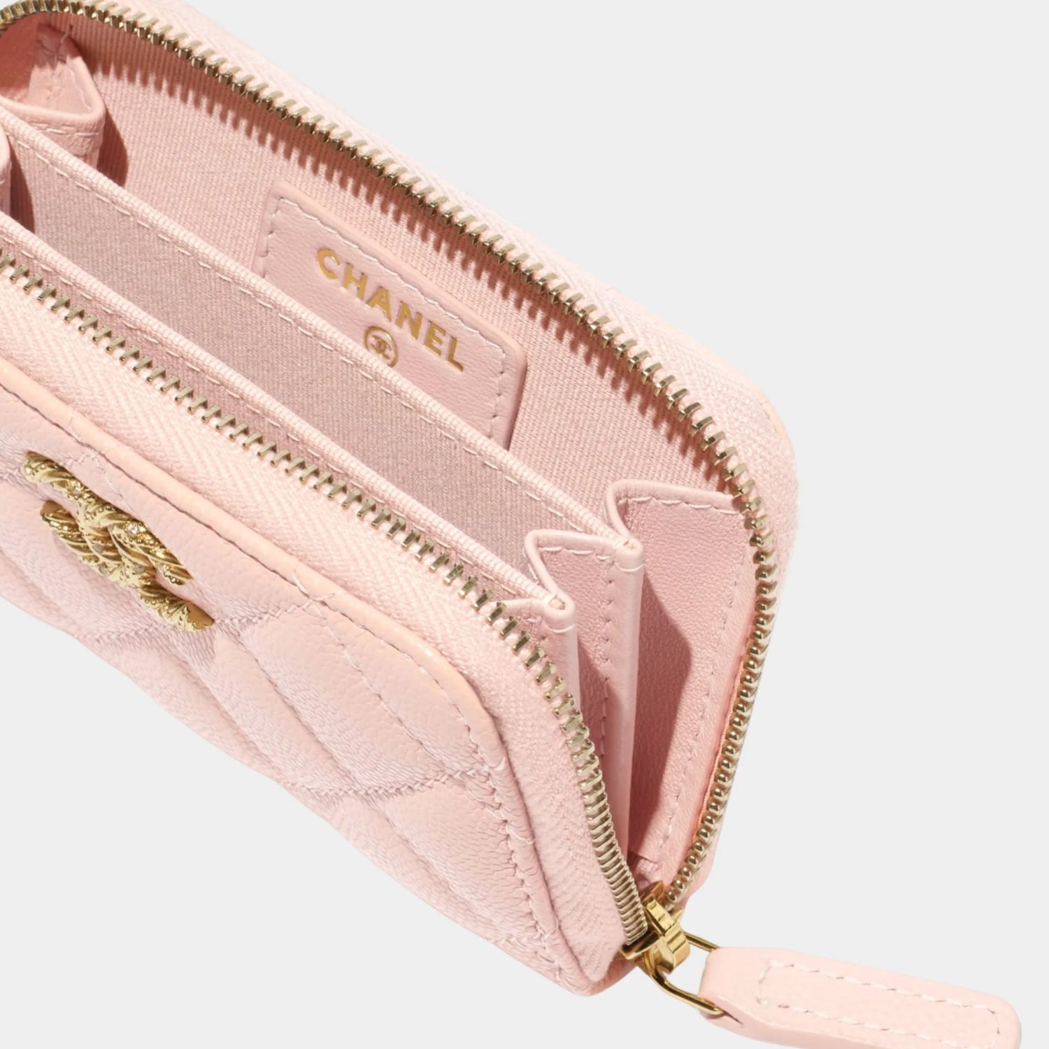 Chanel Coin Purse Shiny Grained Calfskin &amp; Gold Tone Metal, Light Pink 