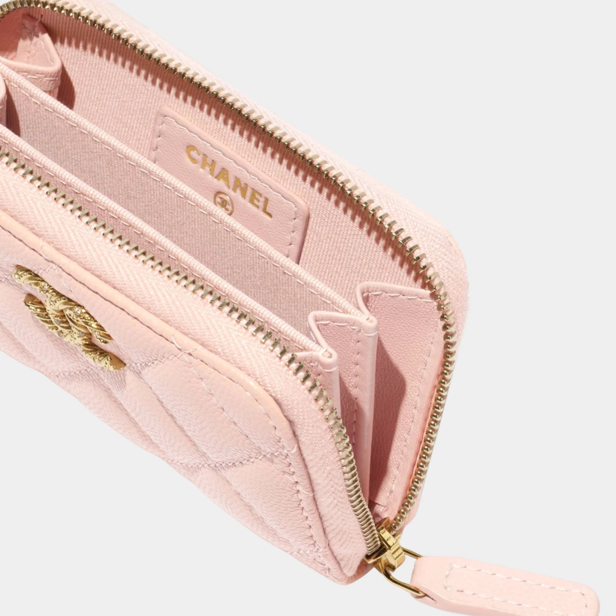 Chanel Coin Purse Shiny Grained Calfskin &amp; Gold Tone Metal, Light Pink 