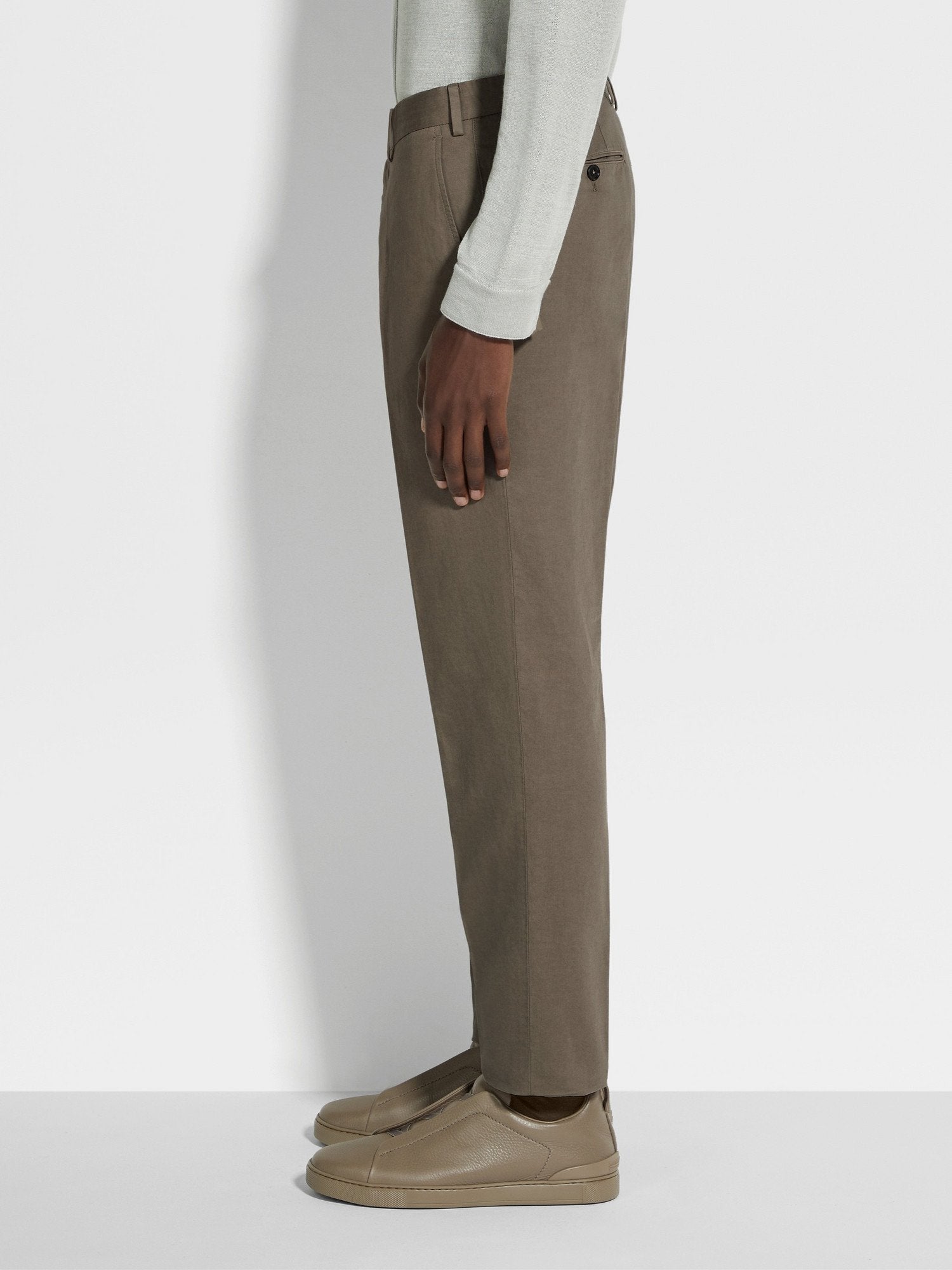 DARK TAUPE SUMMER CHINO COTTON AND LINEN PANTS