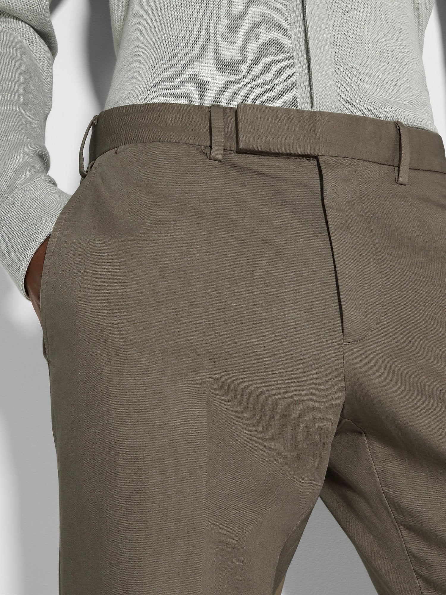 DARK TAUPE SUMMER CHINO COTTON AND LINEN PANTS