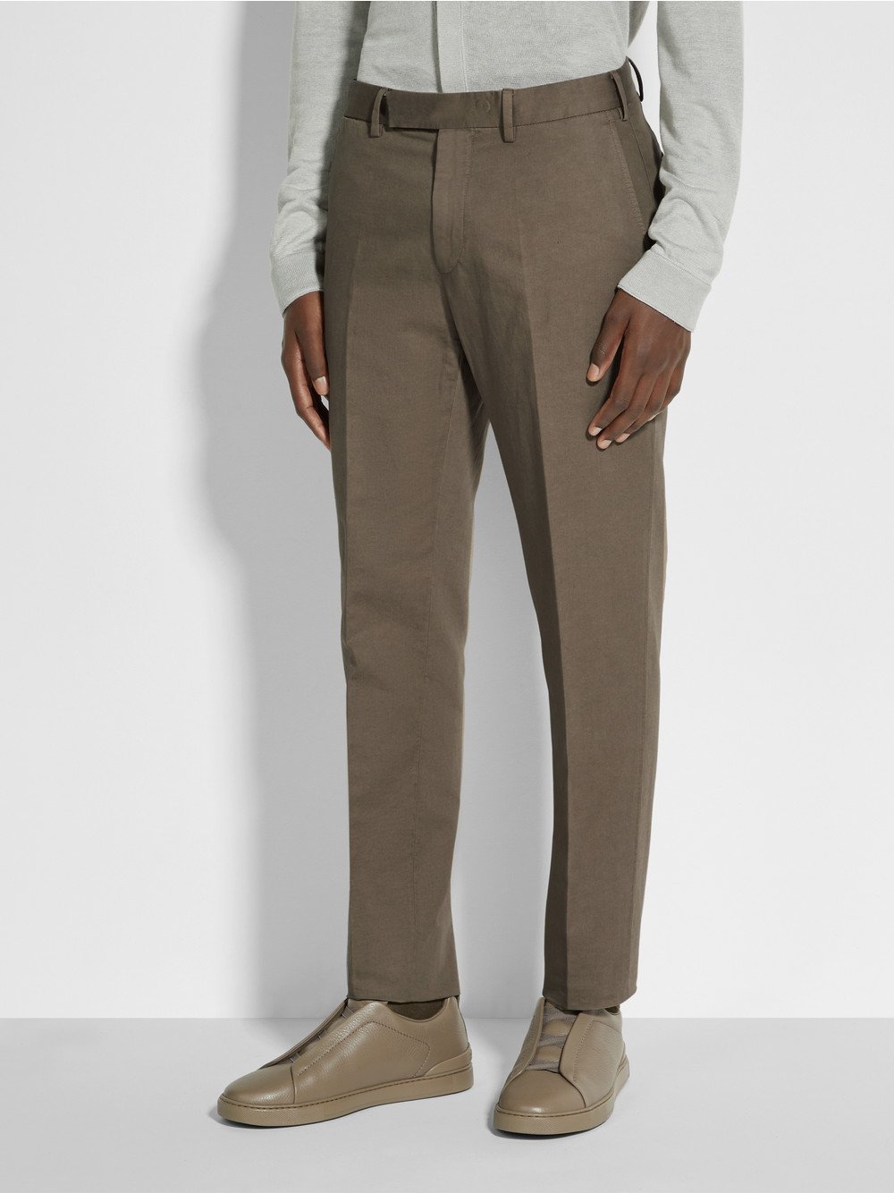 DARK TAUPE SUMMER CHINO COTTON AND LINEN PANTS