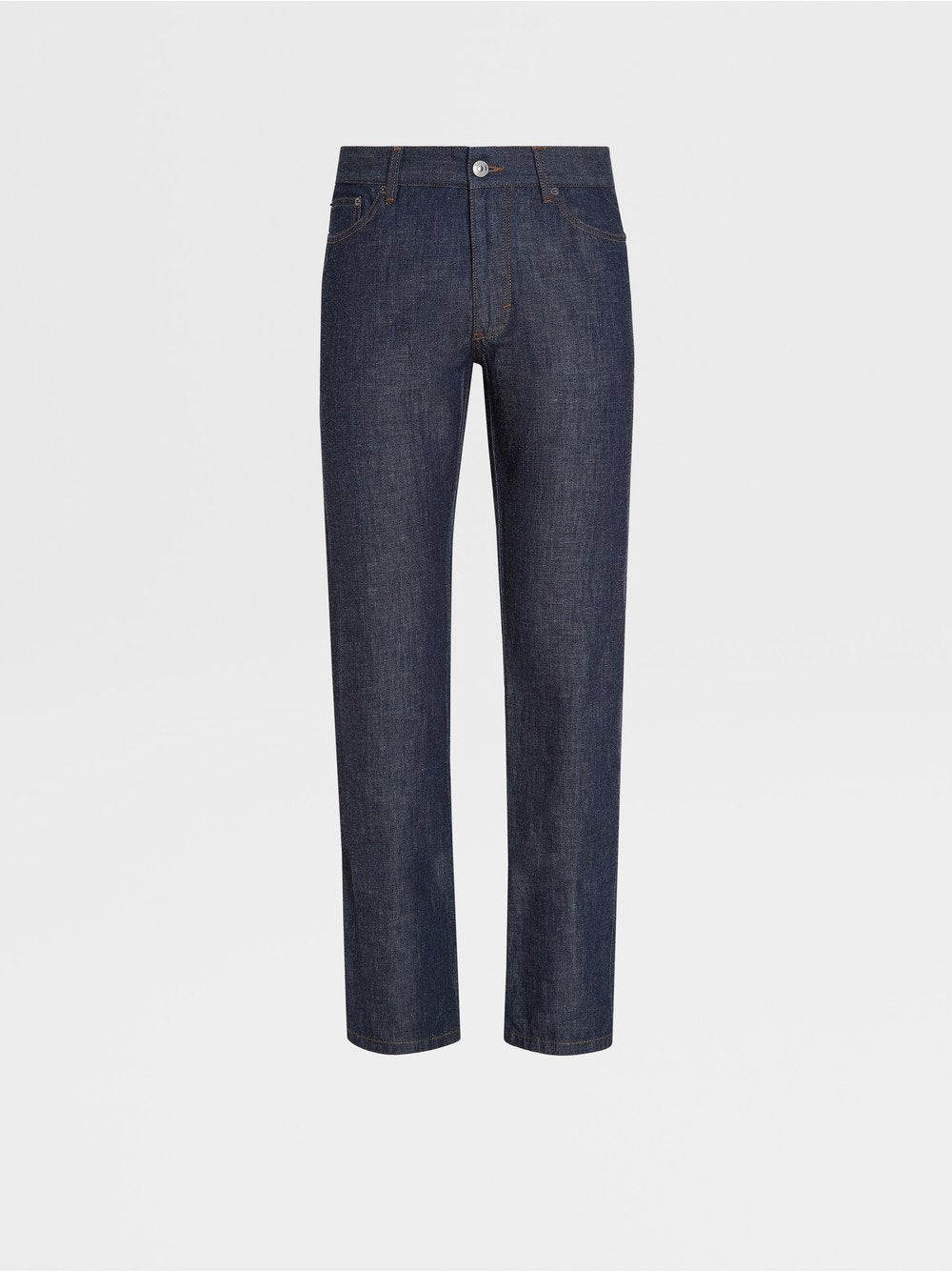 DARK BLUE RINSE-WASHED COTTON AND LINEN ROCCIA JEANS