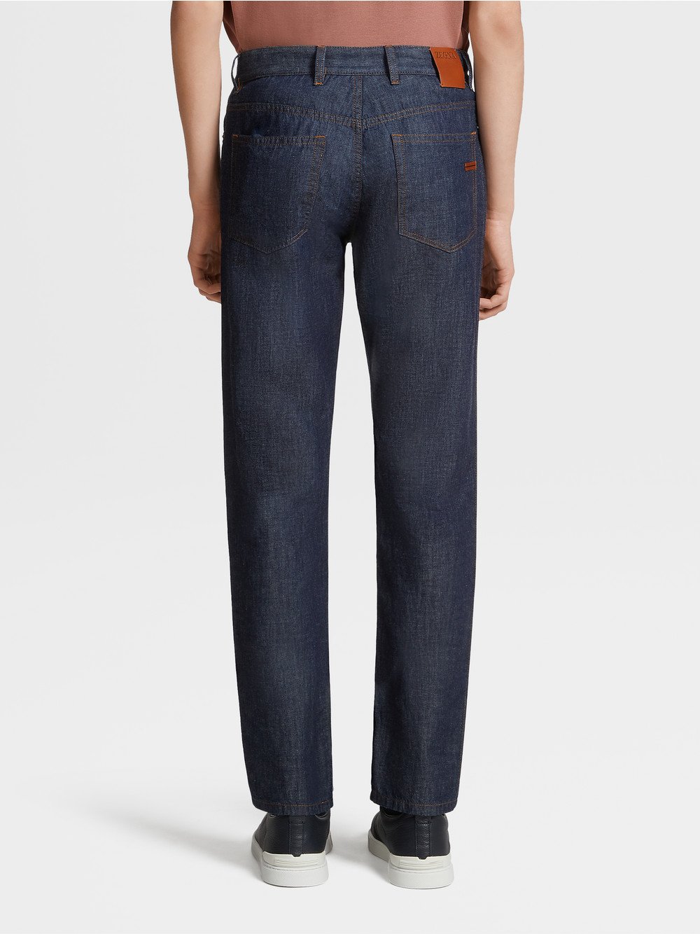 DARK BLUE RINSE-WASHED COTTON AND LINEN ROCCIA JEANS