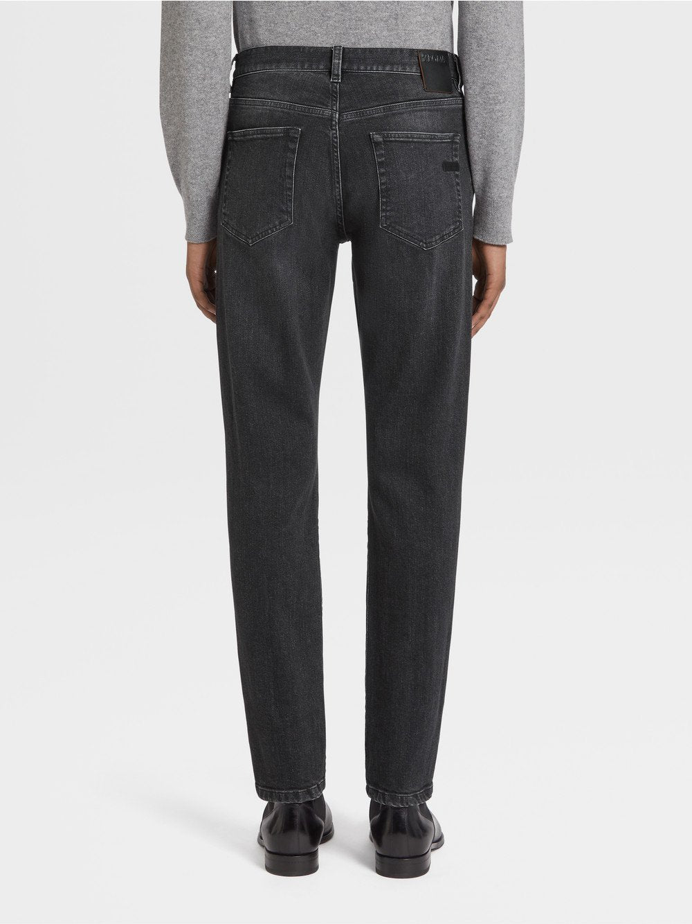 DARK GREY STONE-WASHED COTTON ROCCIA JEANS