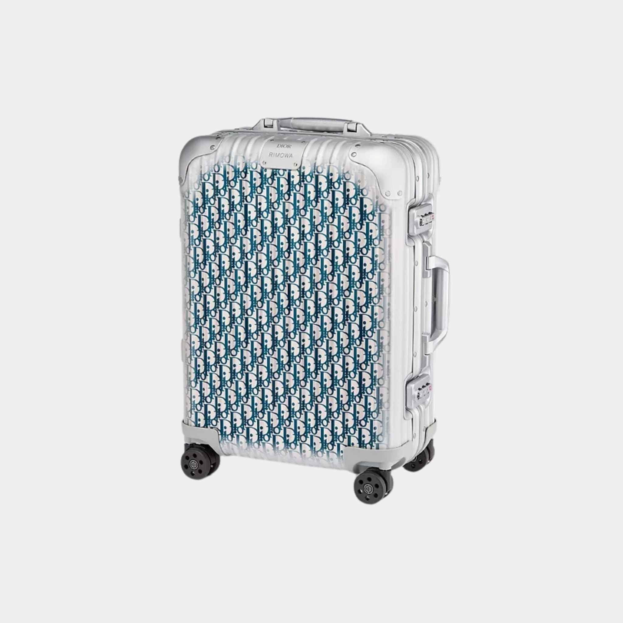 DIOR AND RIMOWA Carry On Luggage Gradient Blue Dior Oblique Aluminum, Side