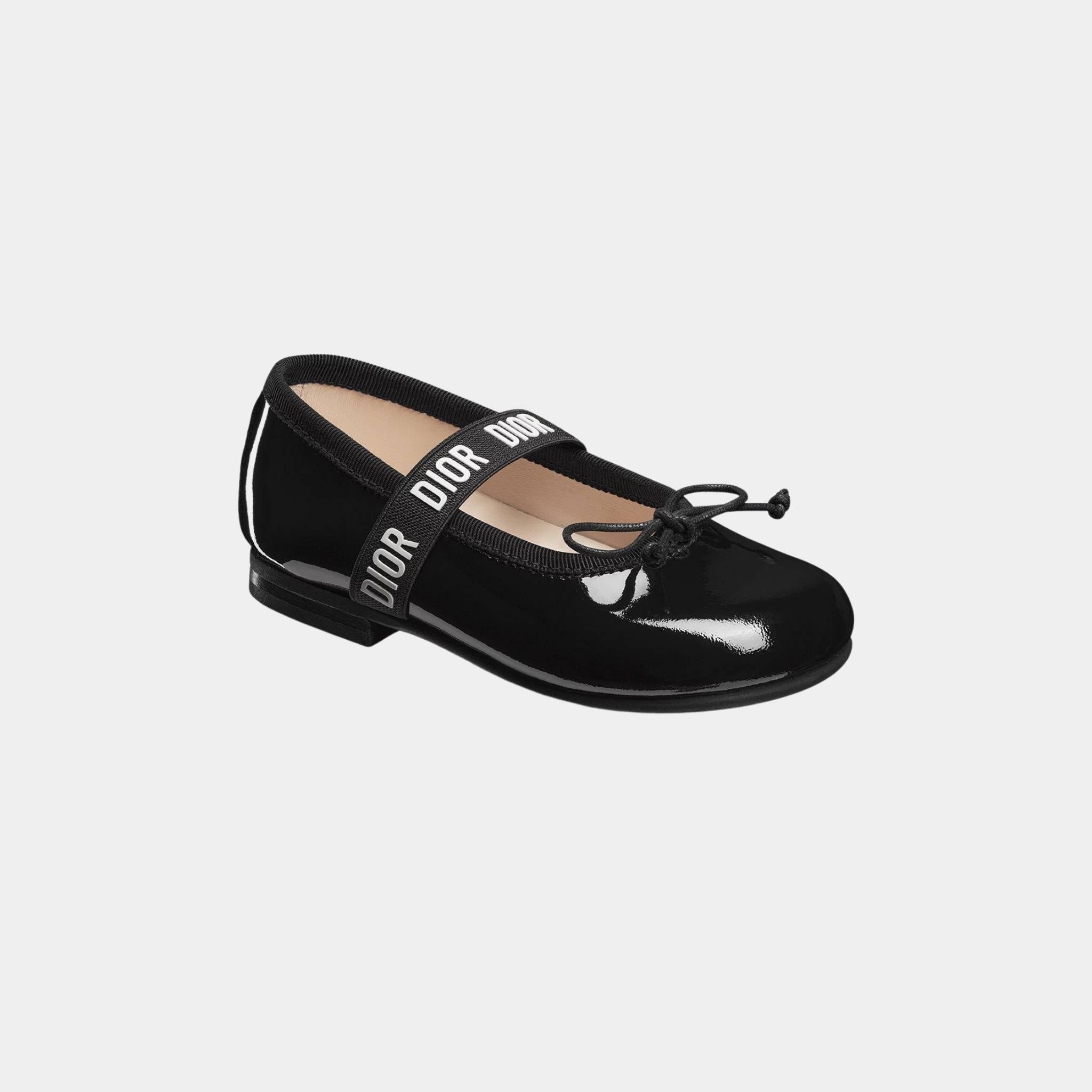 Dior Baby Ballet Flat Calfskin, Black Patent, Front